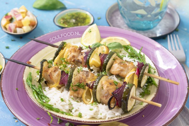 zalmspiesen regenboog bbq barbecue zalm recept