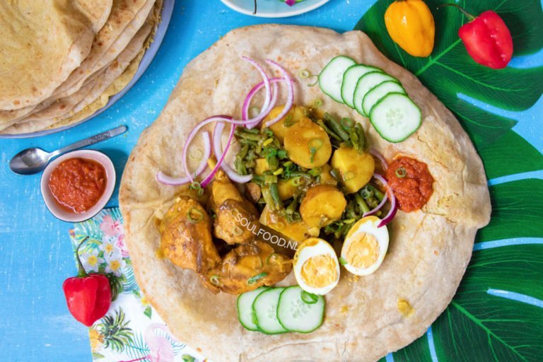 Surinaamse roti kip masala kerrie recept kousenband aardappelen